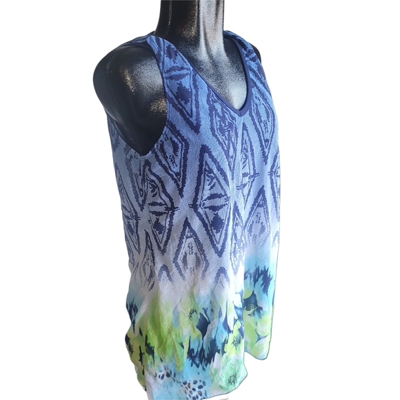 Picadilly Blue and Green Patterned Sleeveless Top M - Picture 2 of 6